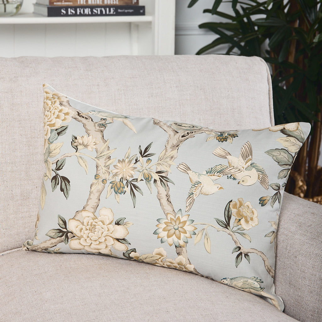Aviary Cushion Cover With Flax Back Rectangular Styled On Lounge