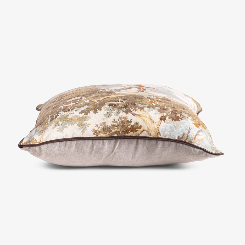 Decorative pillow with floral pattern on a white background on side