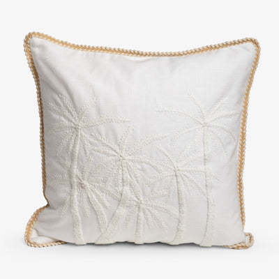 Embroidered Palm Tree Cushion Cover (White) Front