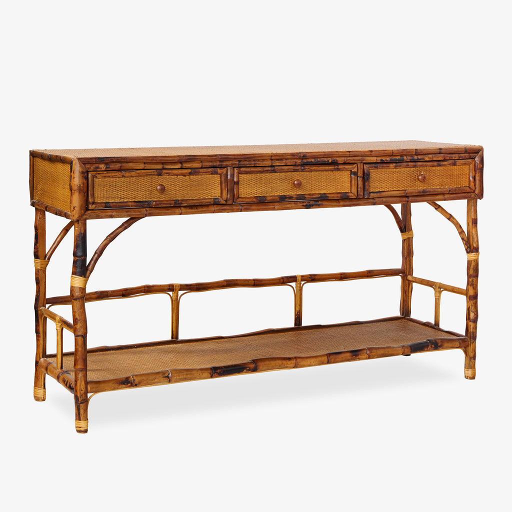 Bamboo Console Table With Three Drawers Side View
