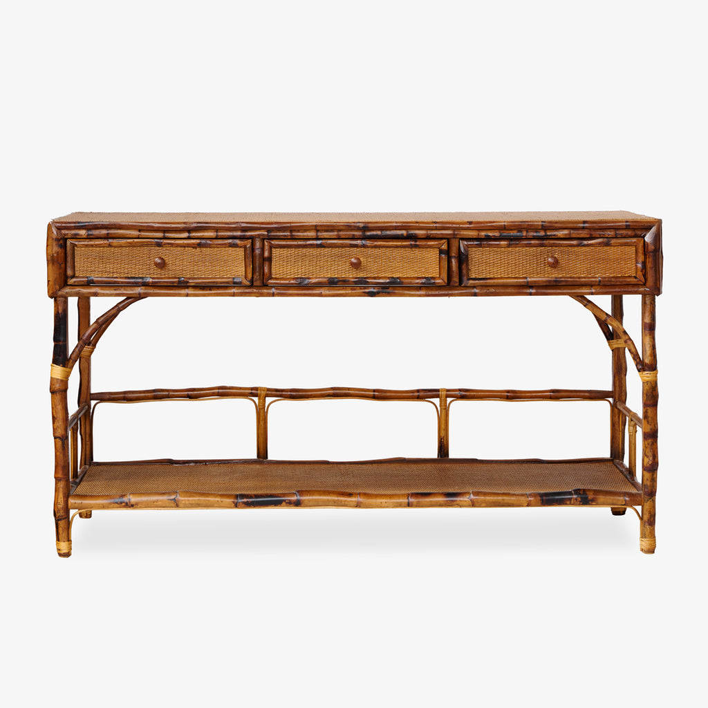Bamboo Console Table With Three Drawers front View