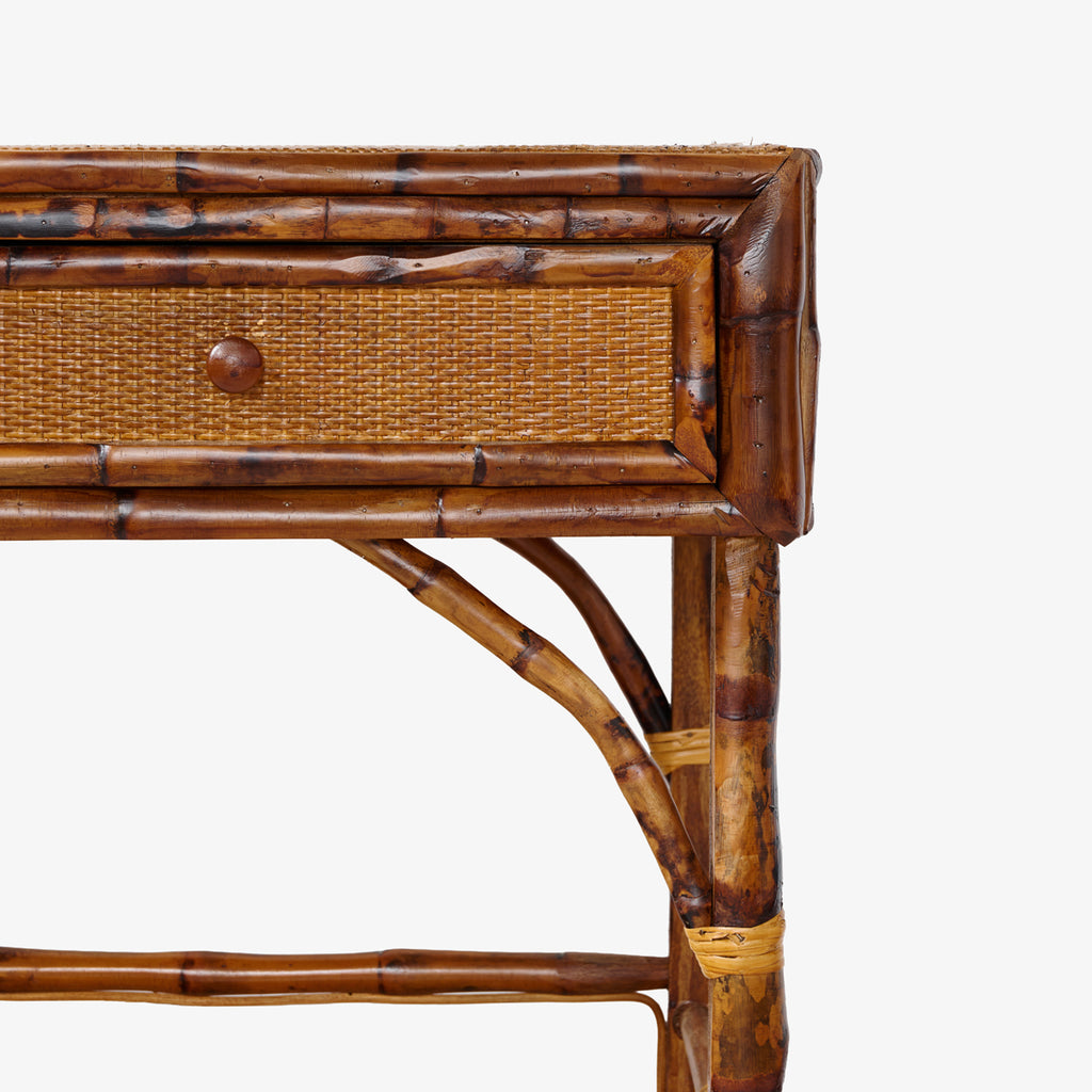 Bamboo Console Table With Three Drawers Close Up of Drawer