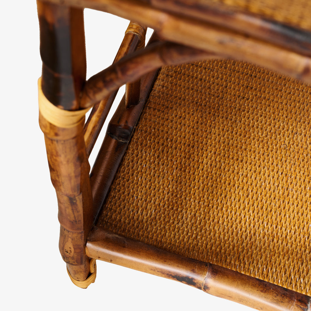 Bamboo Console Table With Three Drawers Close Up of Leg