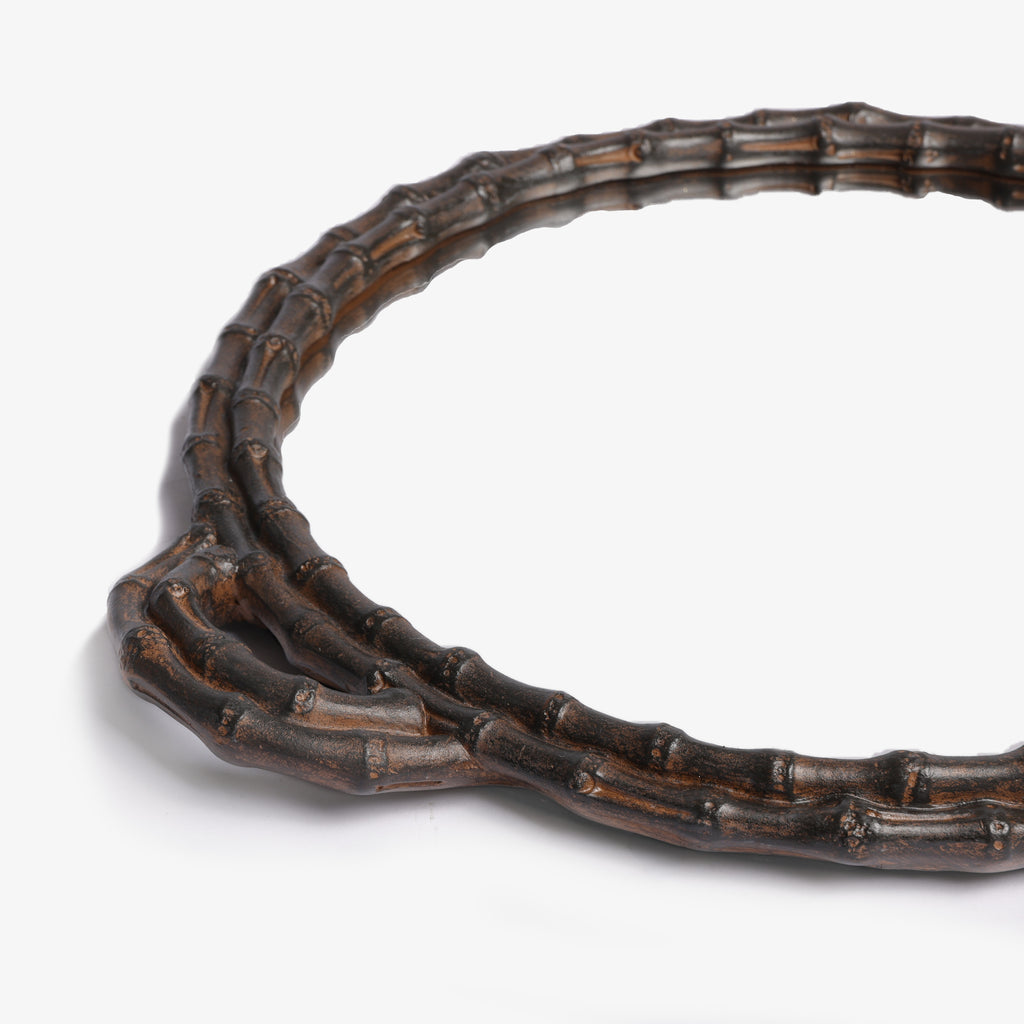 Bamboo Dark Brown Mirror Round Tray Close Up