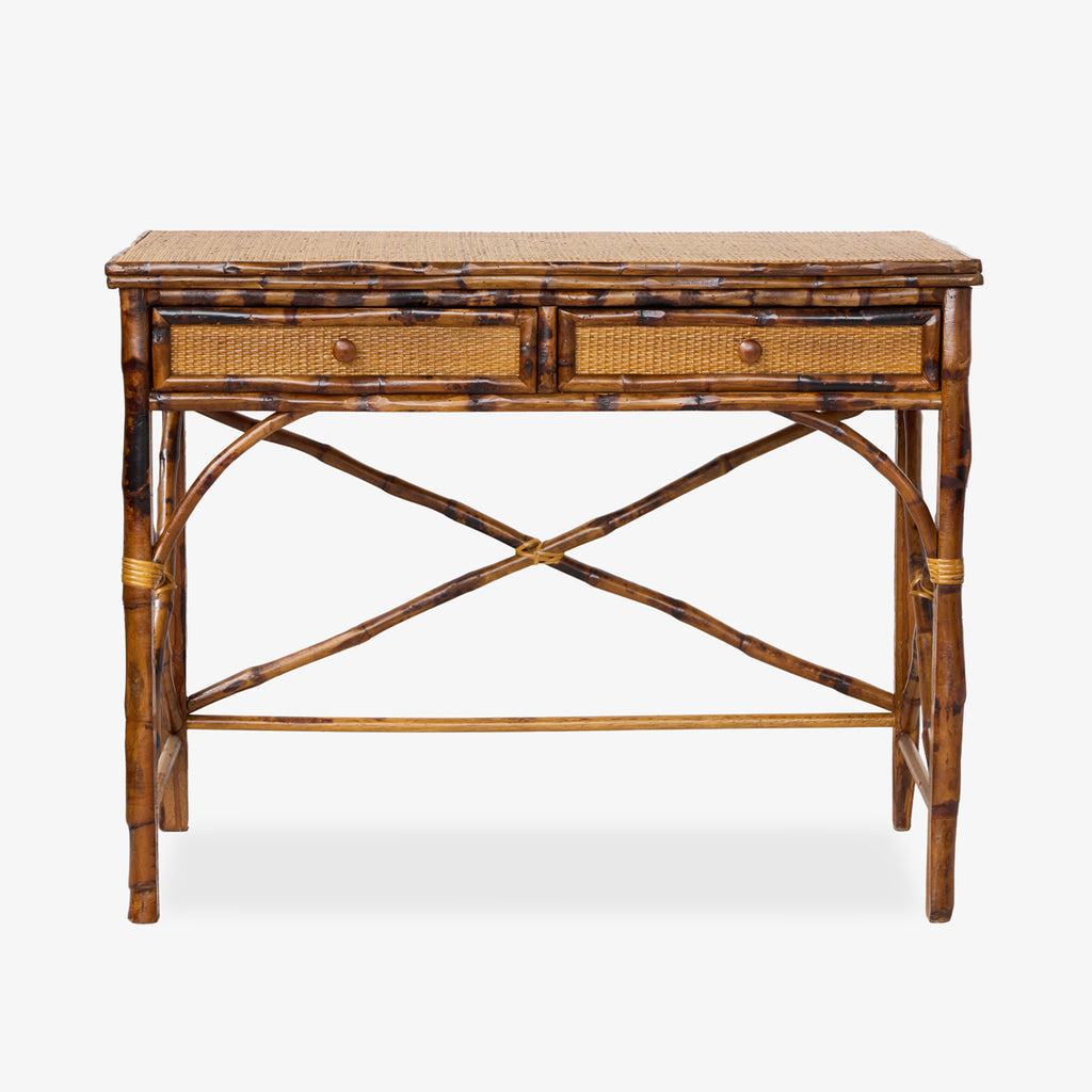 Bamboo Desk With Two Drawers Front View