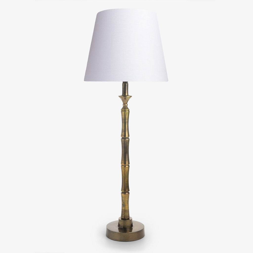 Bamboo Lamp Antique Brass: White Shade