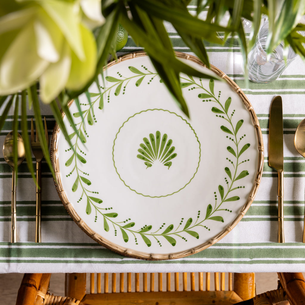Bamboo Shell Dinnerware Styled Charger on Island Table