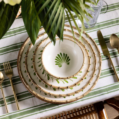 Laya Sage Wide Stripe Ruffled Tablecloths