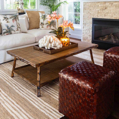 Bamboo Coffee Table on a neutral rug in a lounge setting