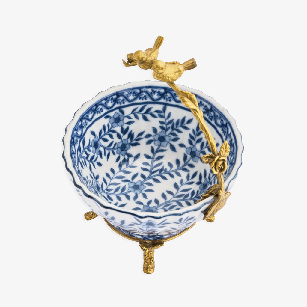Barclay Blue Bowl With Bird Handle Top View