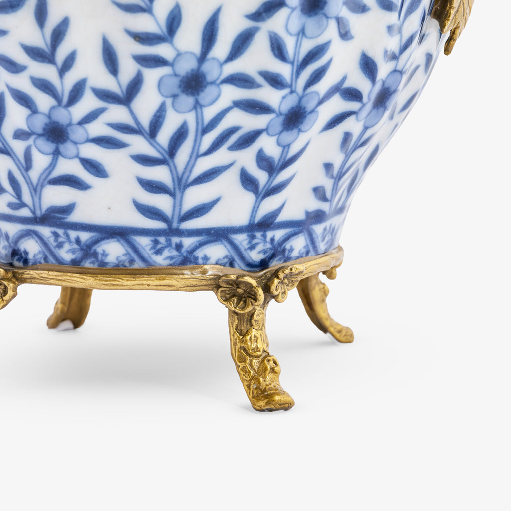 Barclay Blue Bowl With Bird Handle Close Up of Legs