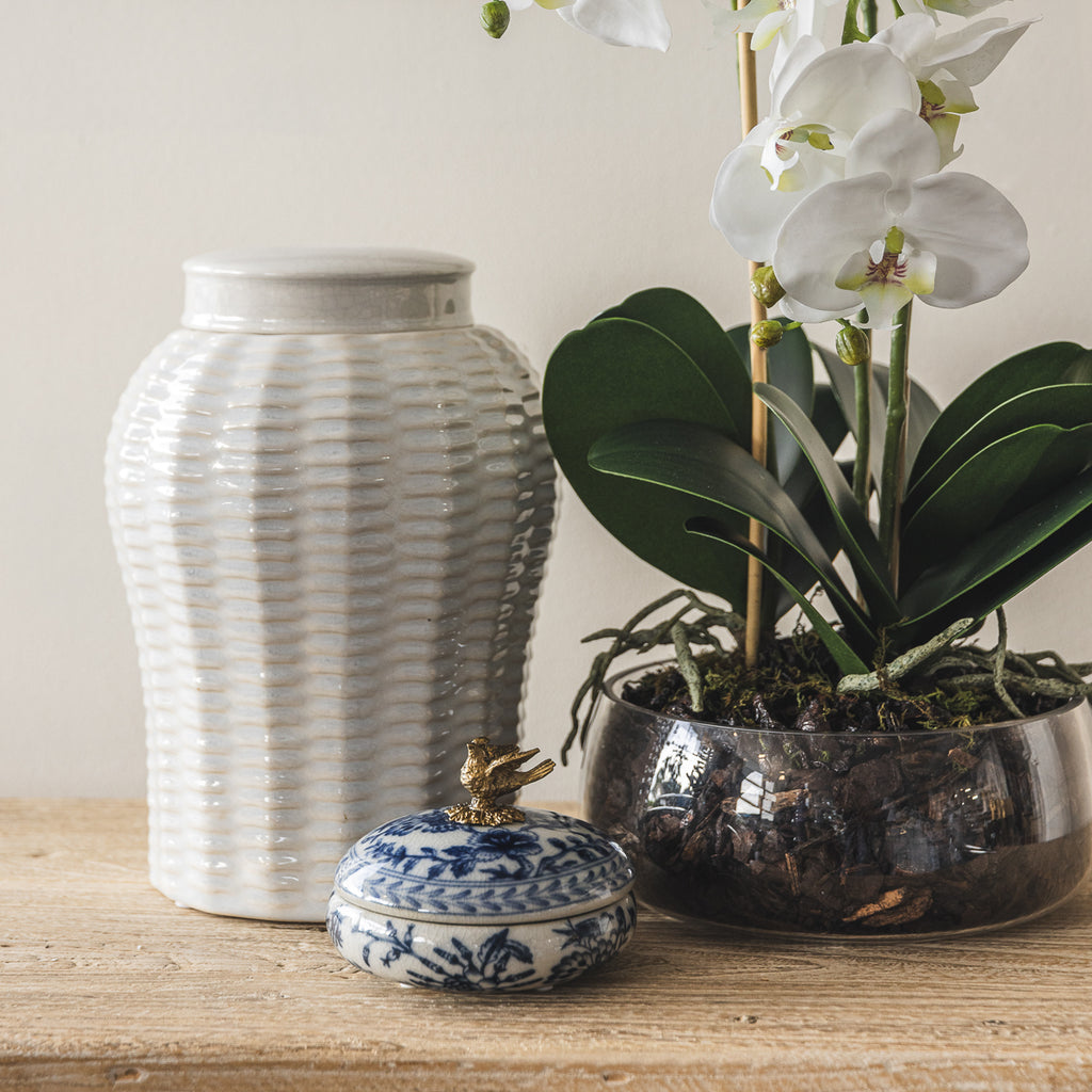 Barclay Round Dish With Brass Bird Lid Styled