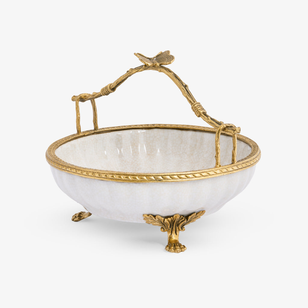 Barclay White Crackle Dish With Butterfly Handle Side View