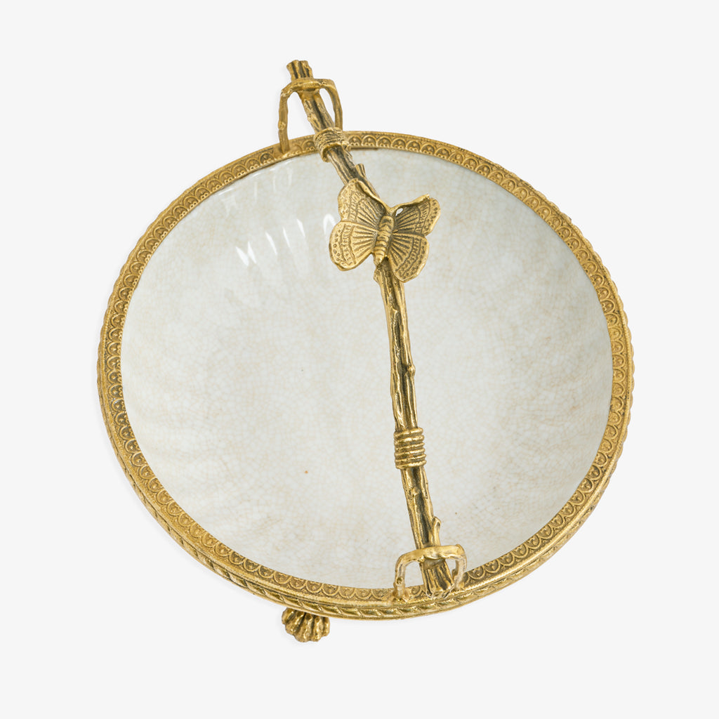 Barclay White Crackle Dish With Butterfly Handle TOp View