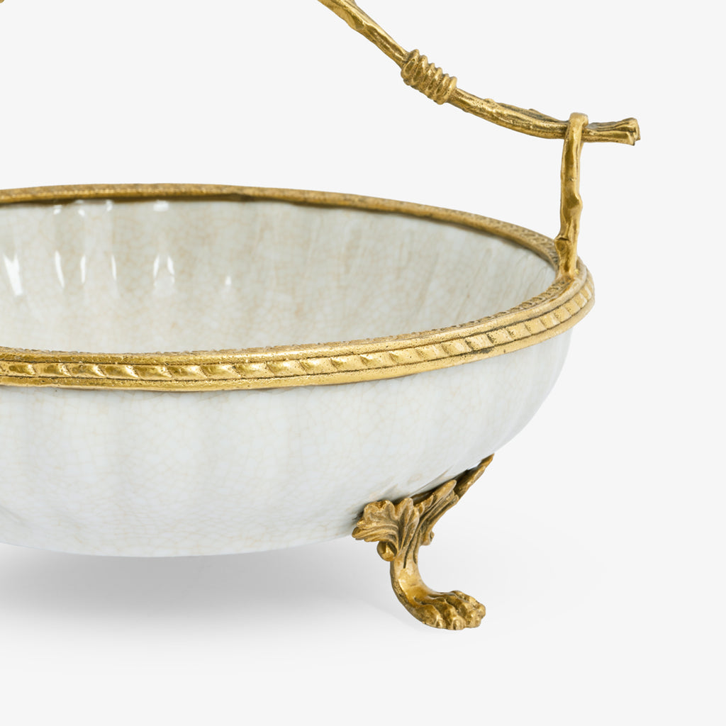 Barclay White Crackle Dish With Butterfly Handle Close Up of leg
