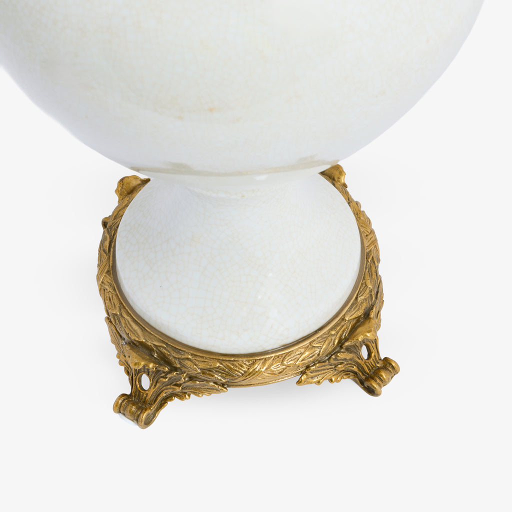 Barclay White Crackle Vase With Seahorse Handles Close up of Legs