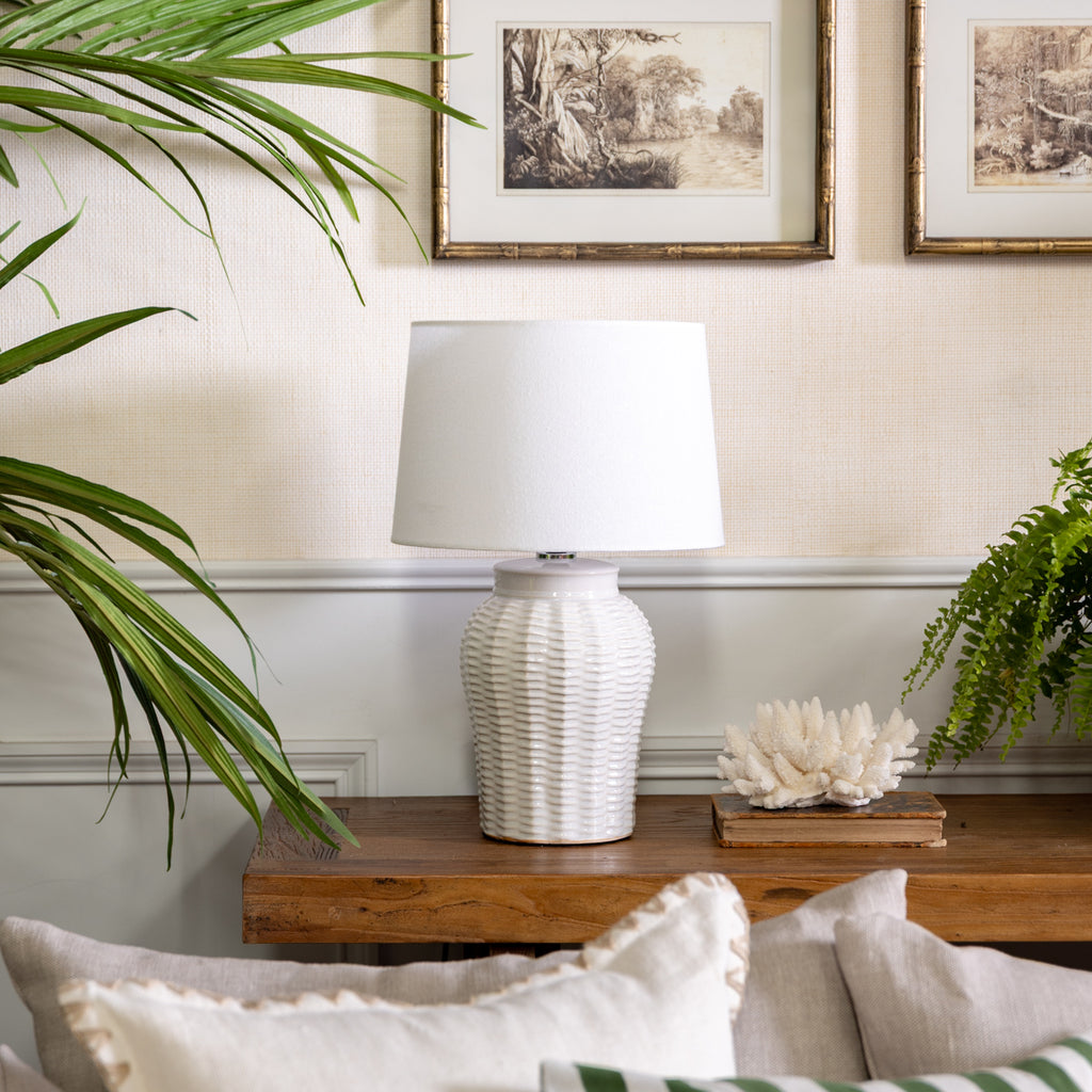 Basket Weave Lamps (White) Styld on Console