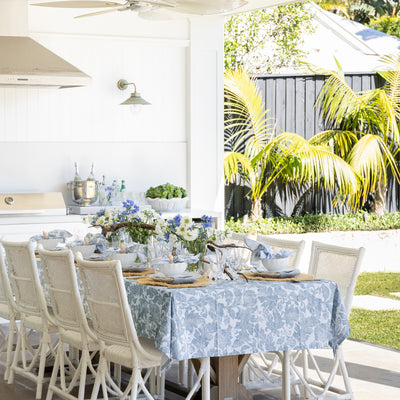 Batik Tablecloths (Marine) Styled in Outdoor Dining Setup