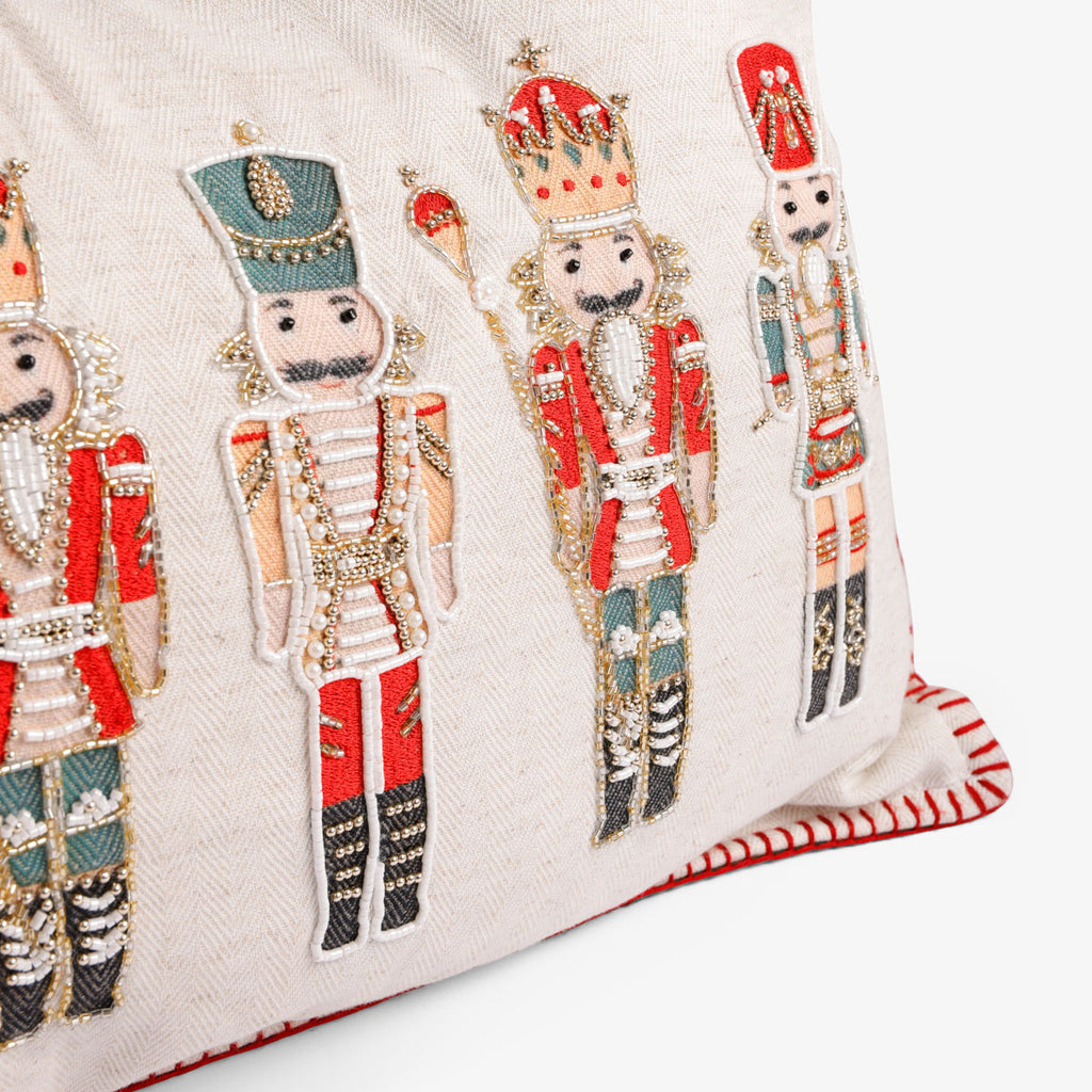 Beaded Nutcracker Rectangular Cushion Cover Close Up