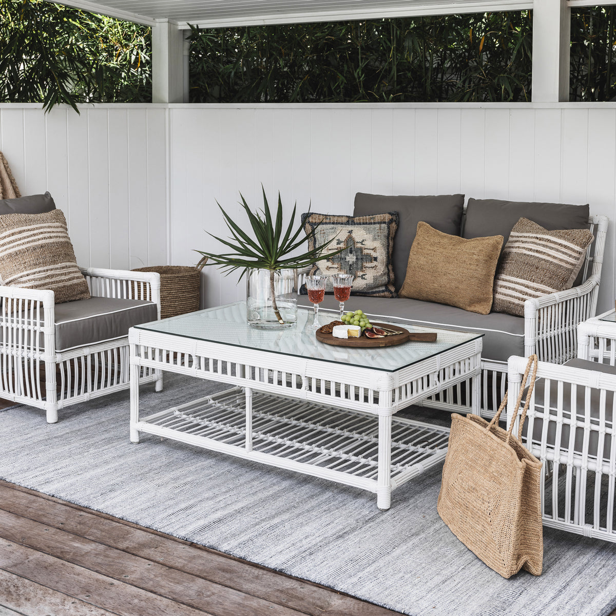 Bermuda Outdoor Seater White With Grey Slipcover Outdoor Furniture