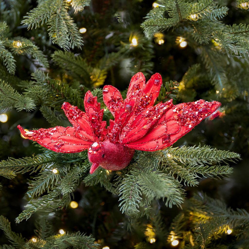 Bird Ornament With Clip (Red) Styled in Christmas Tree