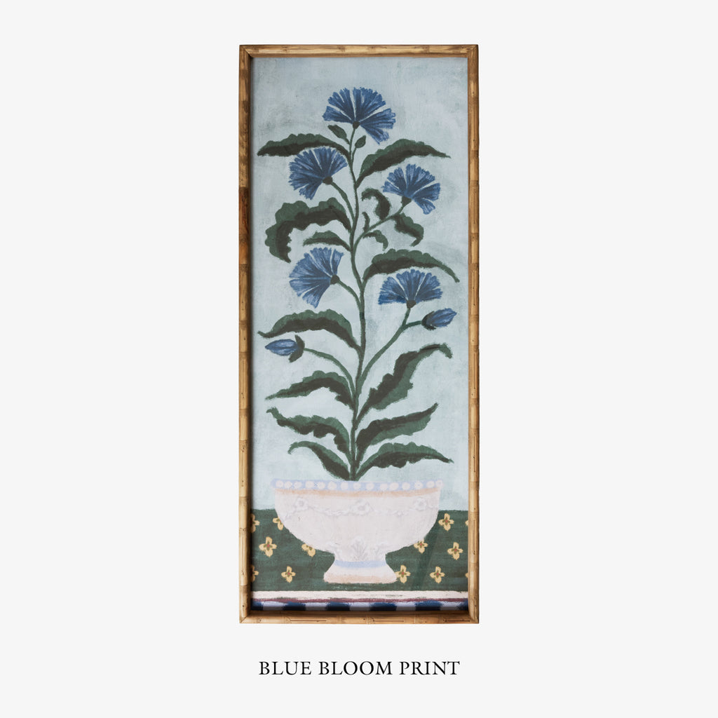 Blue Bloom Print In Bamboo Frame Title