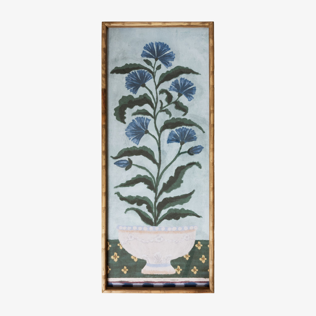Blue Bloom Print In Bamboo Frame Front View