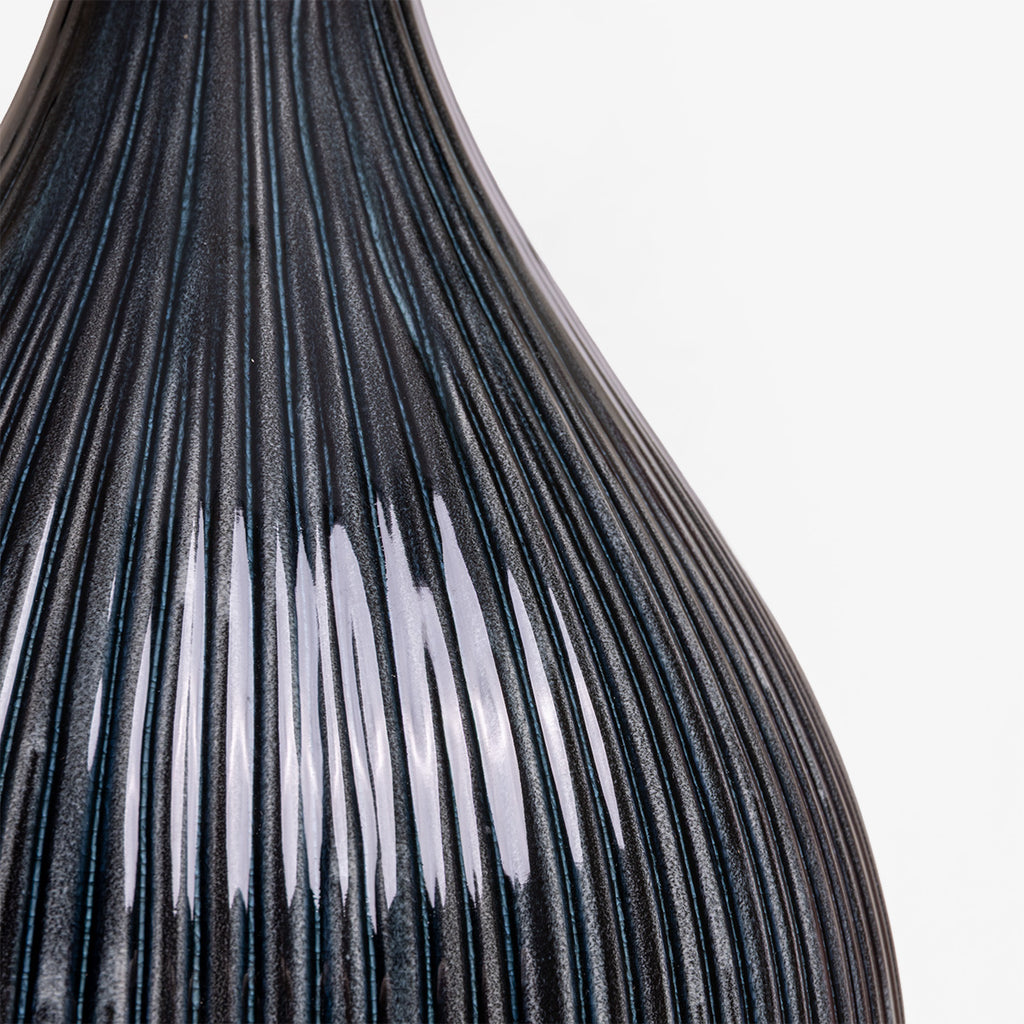 Blue Fluted Lamp with Shade Base Close Up