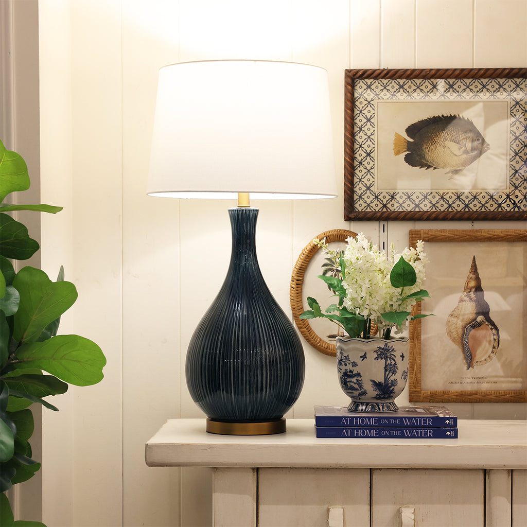 Blue Fluted Lamp with Shade