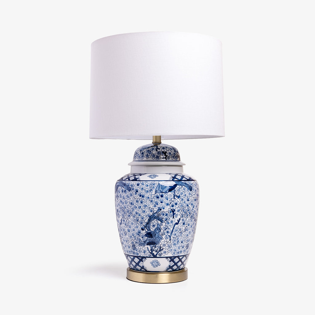 Blue & White Ceramic Lamp with Shade 
