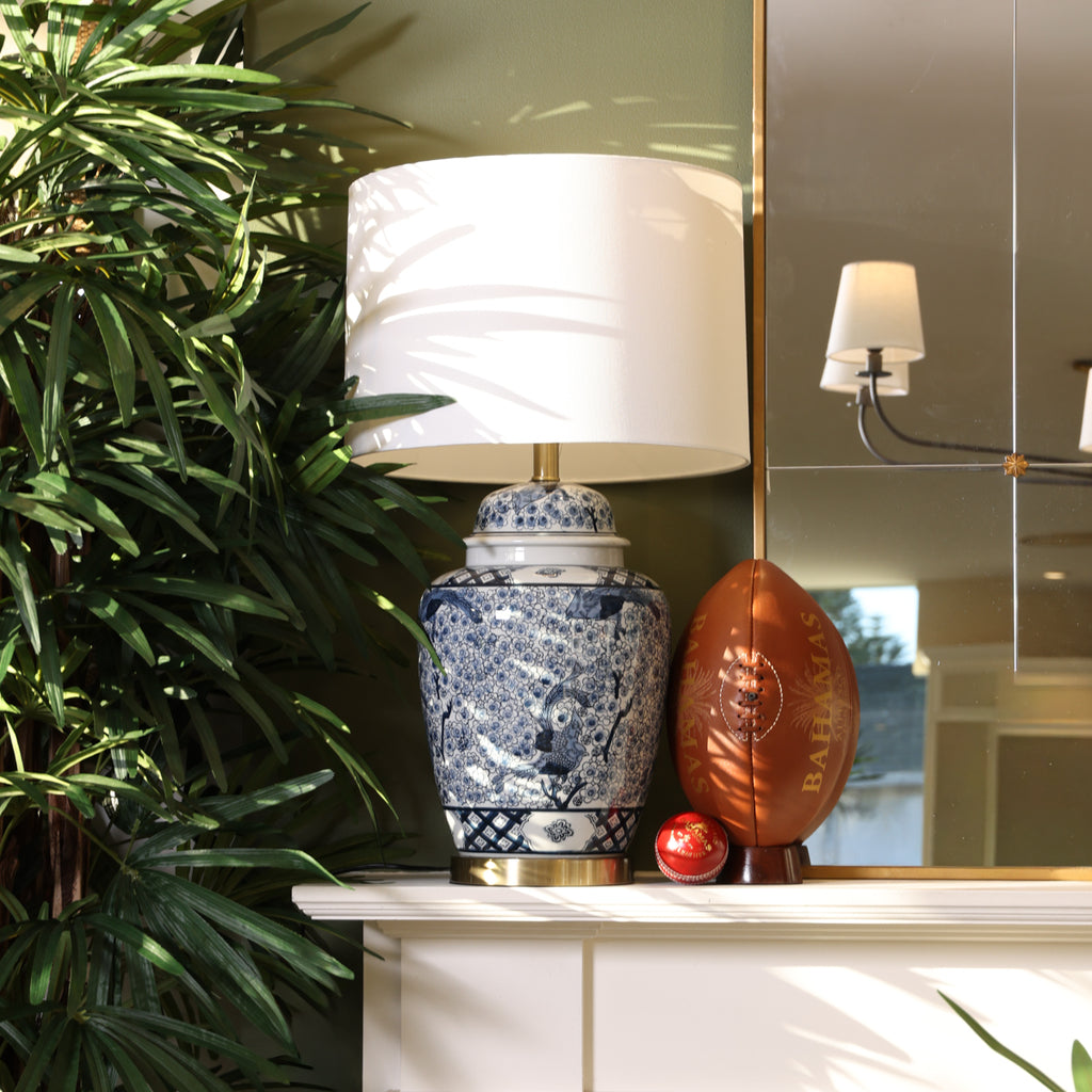 Blue & White Ceramic Lamp with Shade Styled Shot