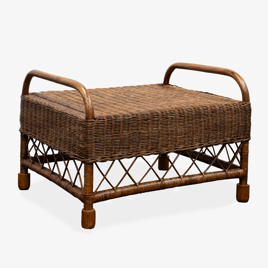 Rattan Wing Footstool (Brown/Cream) | Brown Wicker Footrest