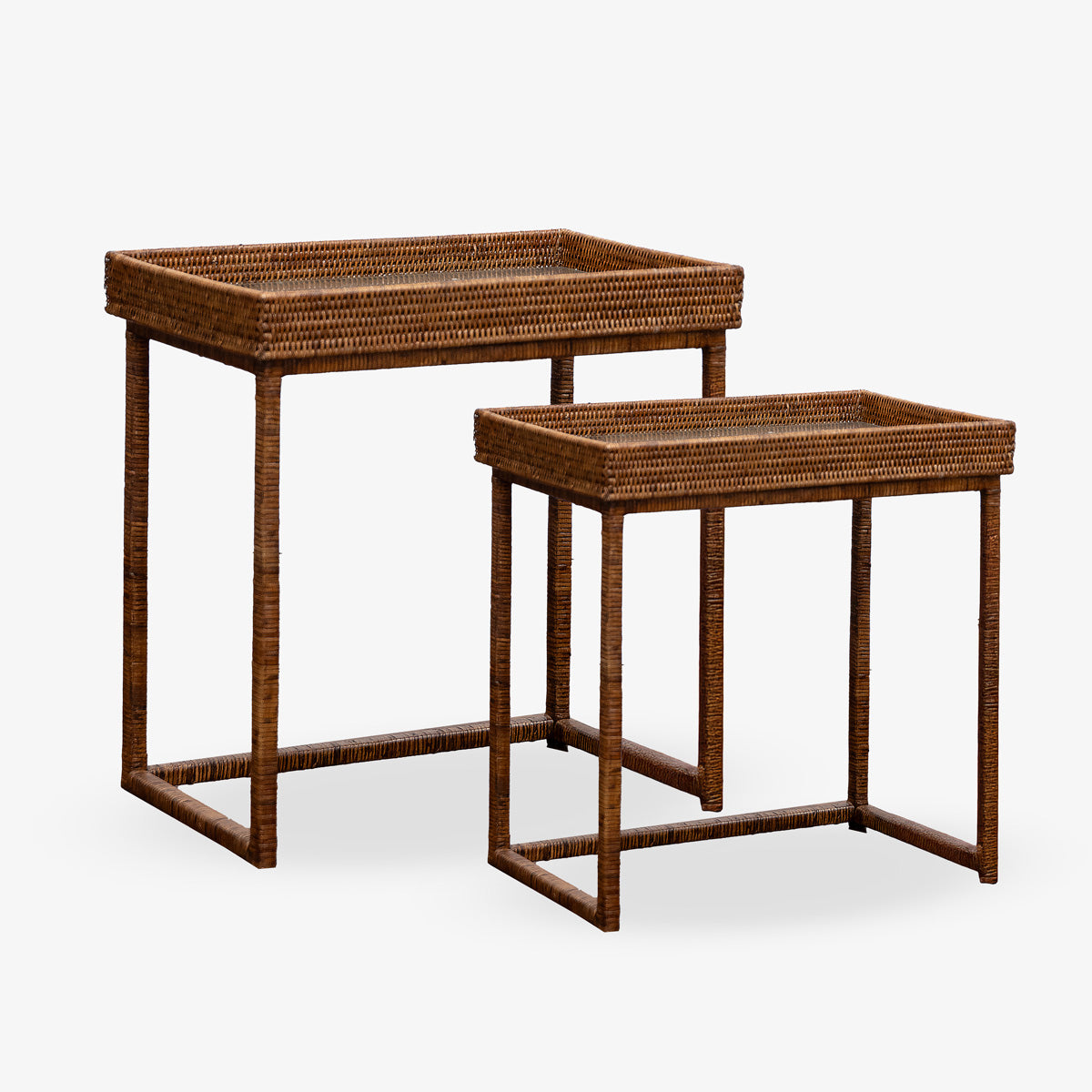 Small Rectangular Rattan Nesting Table Rattan Nesting Side Tables (Set of 2, Brown) | Accent & Side Tables