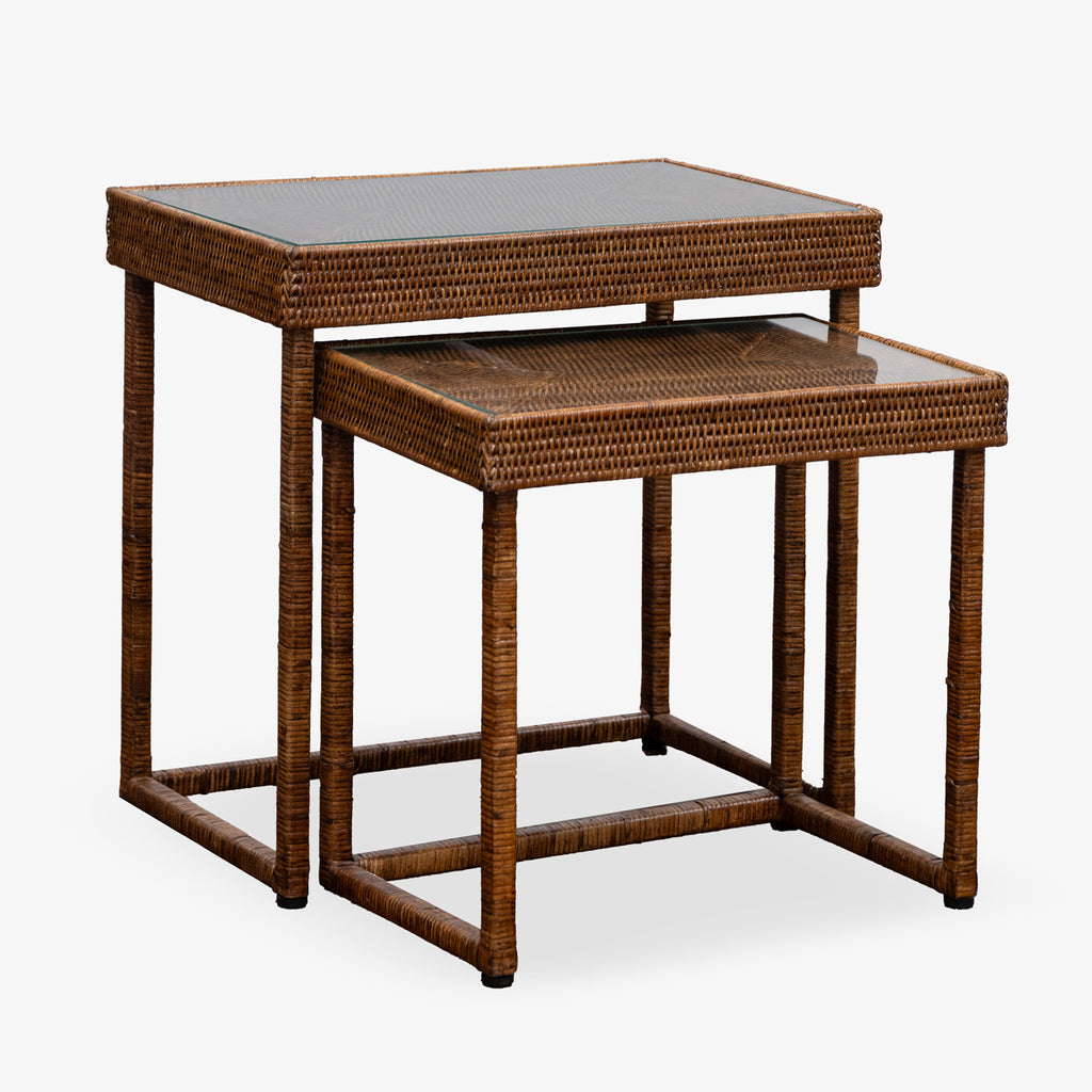 Rattan Nesting Side Tables (Set of 2, Brown) | Accent & Side Tables