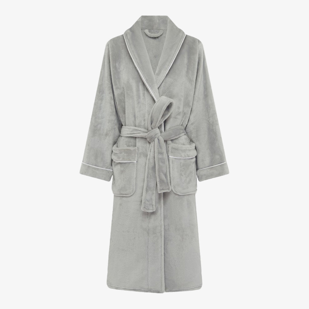Brogo Piped Bathrobes (Dove Grey) Front View