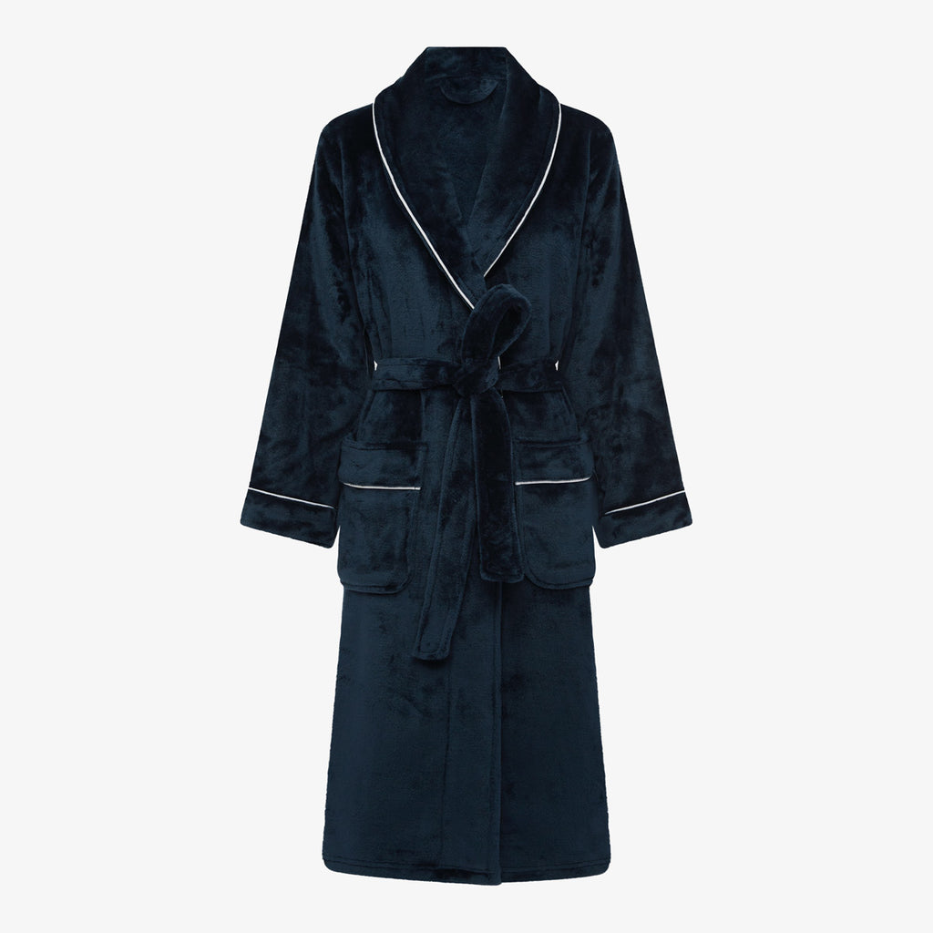 Brogo Piped Bathrobes (Ink Blue) Front View