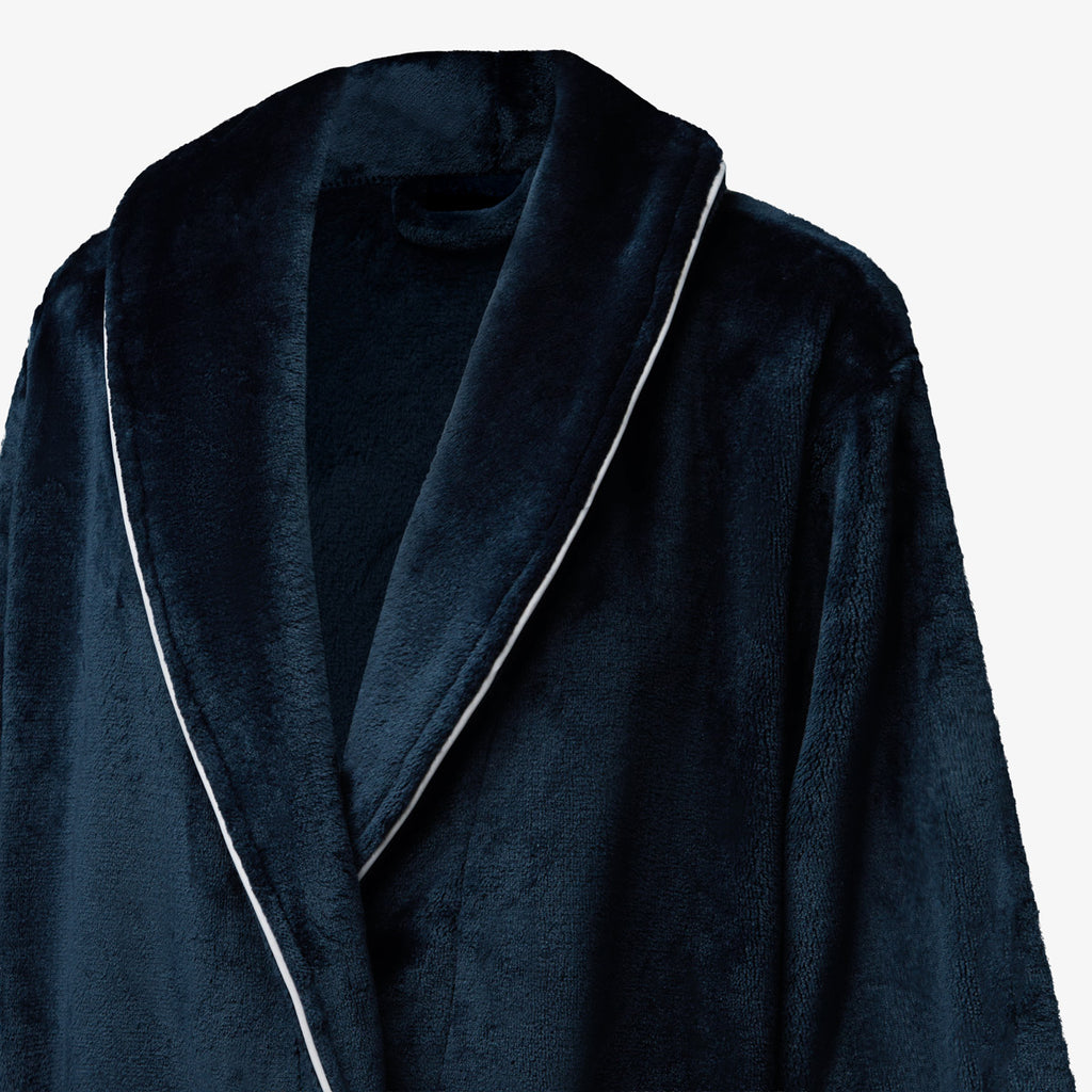 Brogo Piped Bathrobes (Ink Blue) Close Up