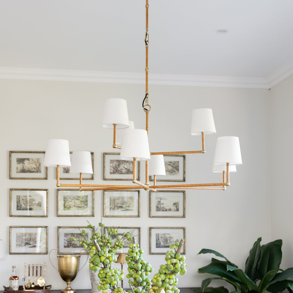Bronte Rattan Chandelier (White Shades) Styled in Dining Room