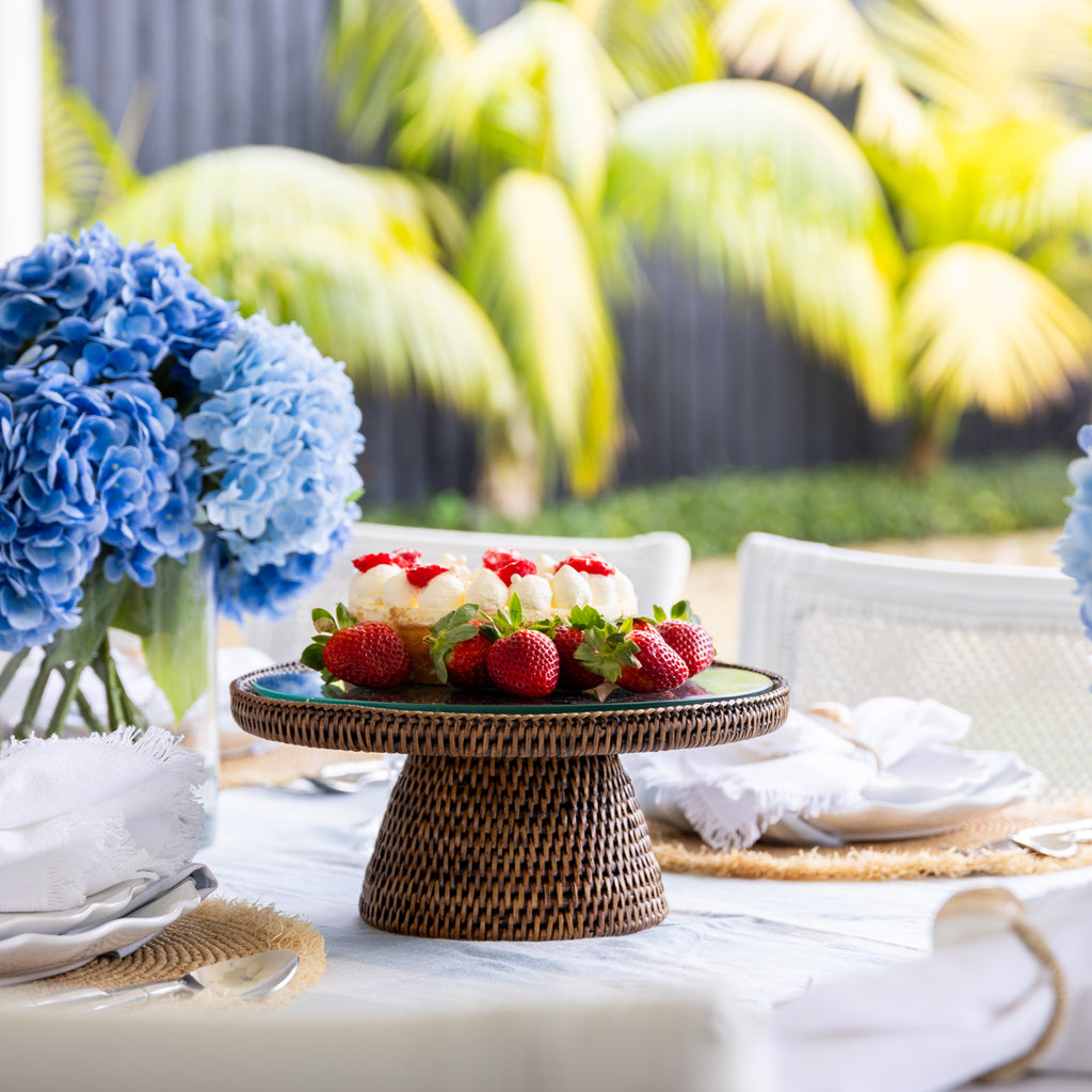Rattan Cake Stands Brown Styled with Cake