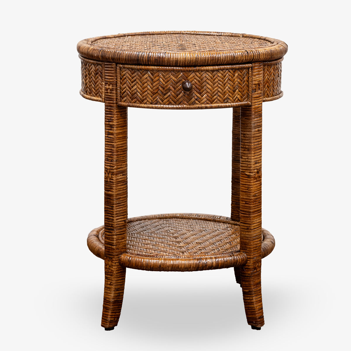 Side Table Rattan Furnic Rattan Round Side Table (Brown) | Bedside Tables & Accent Tables