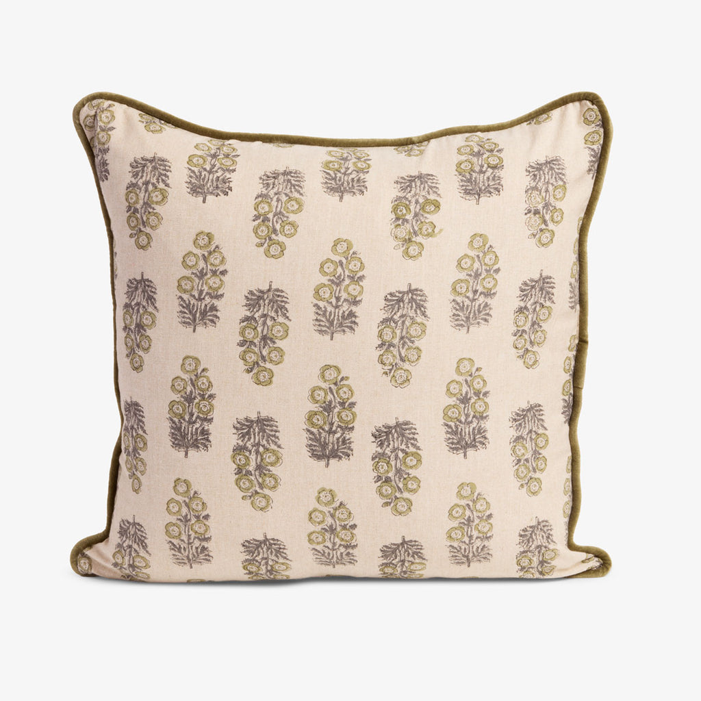 Sage & Beige Block Print Cushion Cover Front View