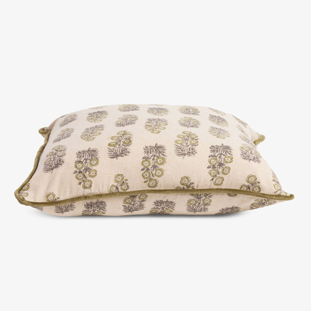Sage & Beige Block Print Cushion Cover Side View