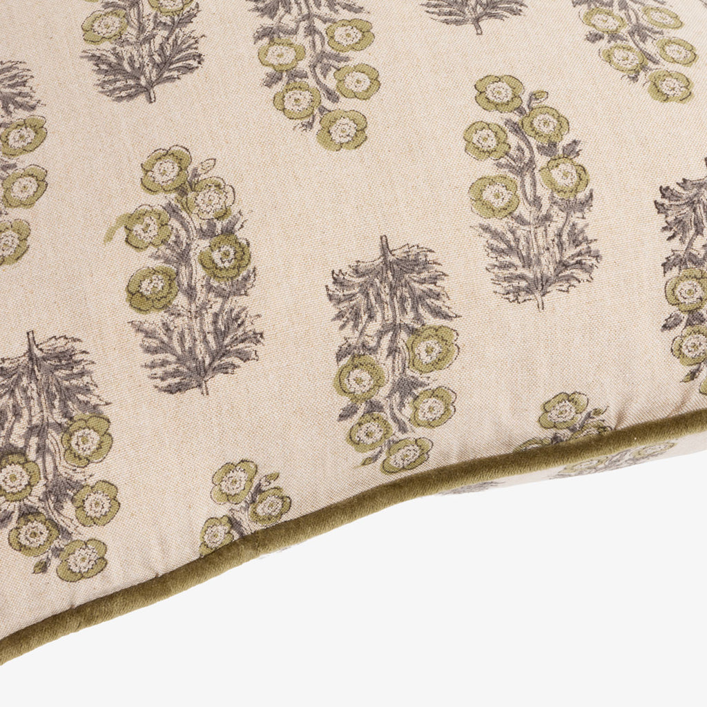 Sage & Beige Block Print Cushion Cover Close Up