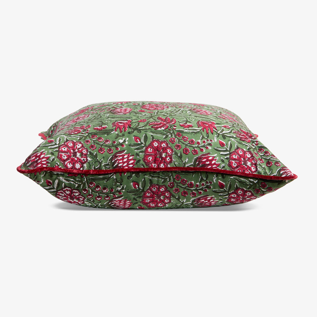 Festive Sage Rose Cushion Cover Side View