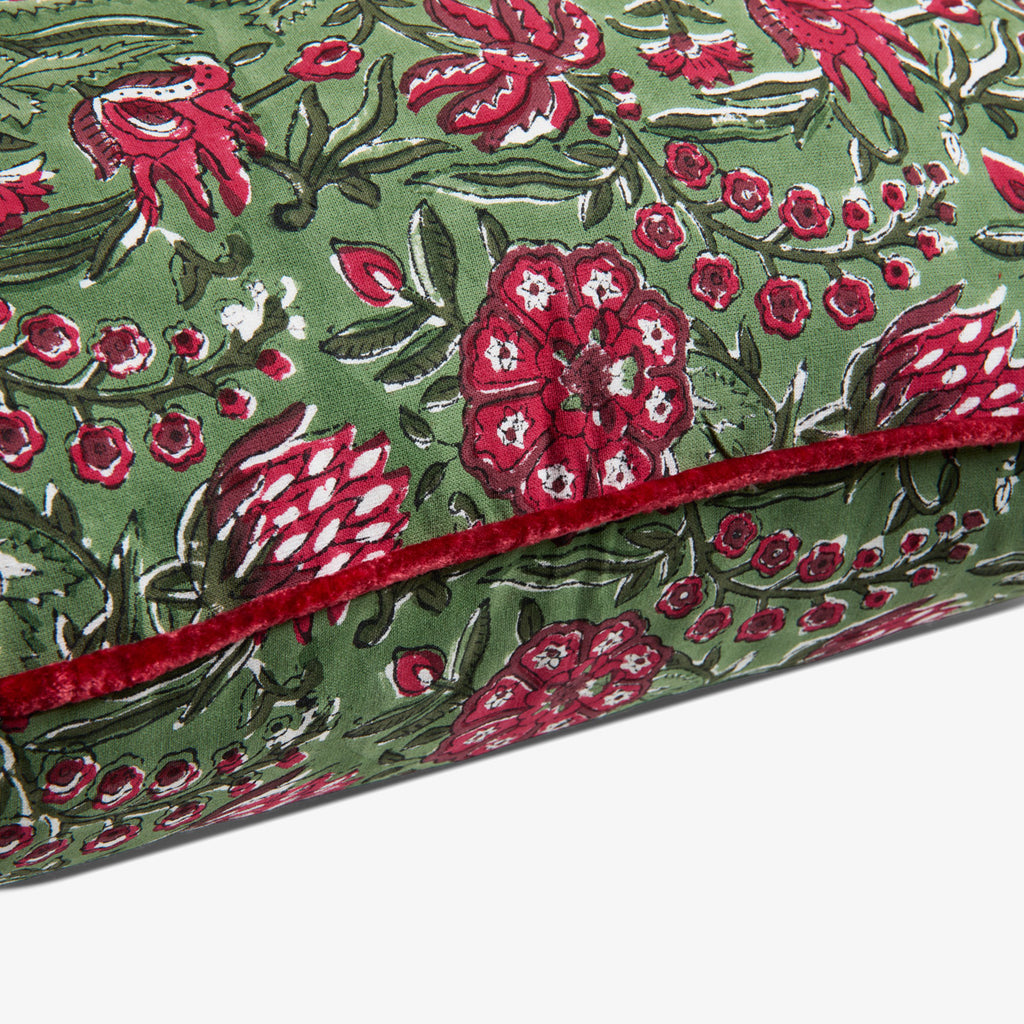 Festive Sage Rose Cushion Cover Close Up