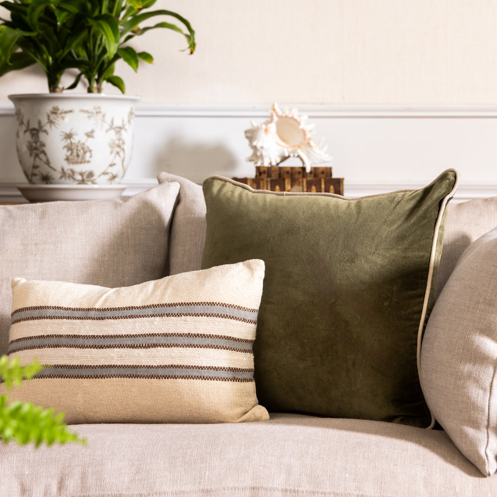 Sage Velvet Cushion Cover Styled on Sofa