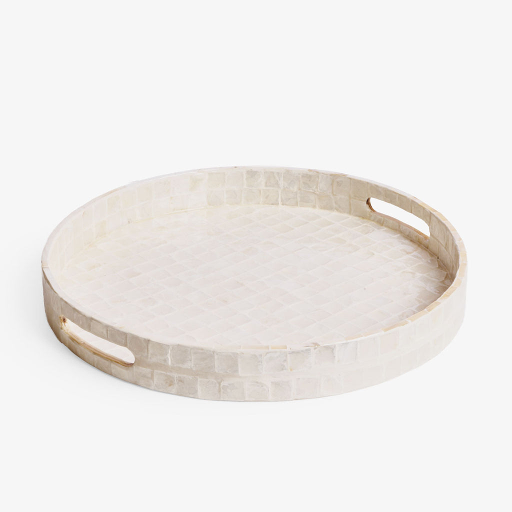 Capiz Shell Inlay Round Trays Individual