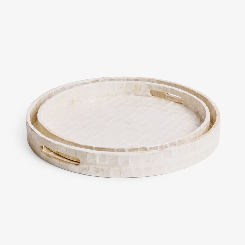 Capiz Shell Inlay Round Trays Group Shot