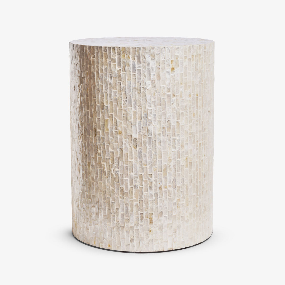 Capiz Shell Inlay Side Table Stool | Coastal Shell Accent Table