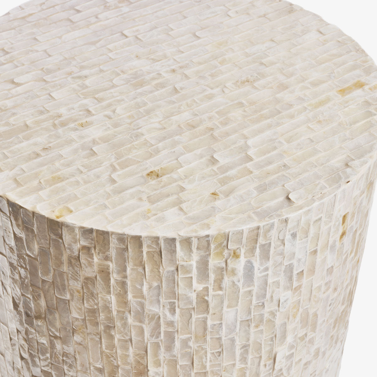Capiz Shell Inlay Side Table Stool | Coastal Shell Accent Table